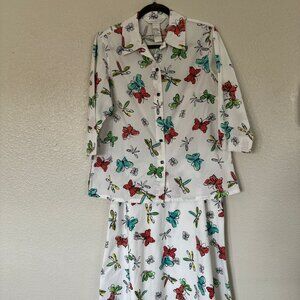 NAPA VALLEY VINTAGE ,WHITE BUTTERFLY/FIREFLY ECLECTIC BLOUSE SKIRT SETS SIZE :M